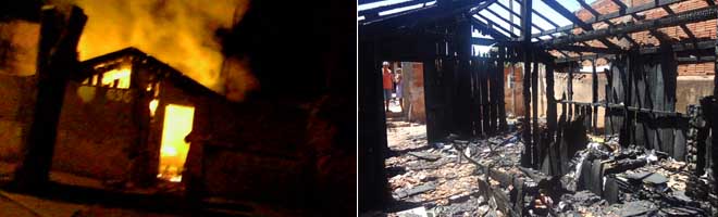 Casa é totalmente destruída por incêndio na Vila Nova
