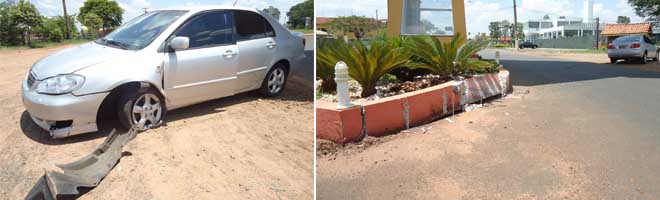 Carro colide em mureta do portal da cidade