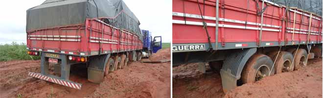 Caminhão há dois dias atolado deixa motorista e passageiro em necessidades