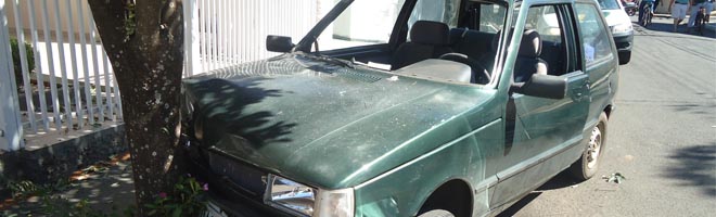 Mulher perde controle da direção do veículo e colide em uma árvore