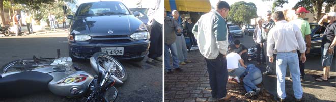 Veículo e moto se colidem em cruzamento no centro da cidade
