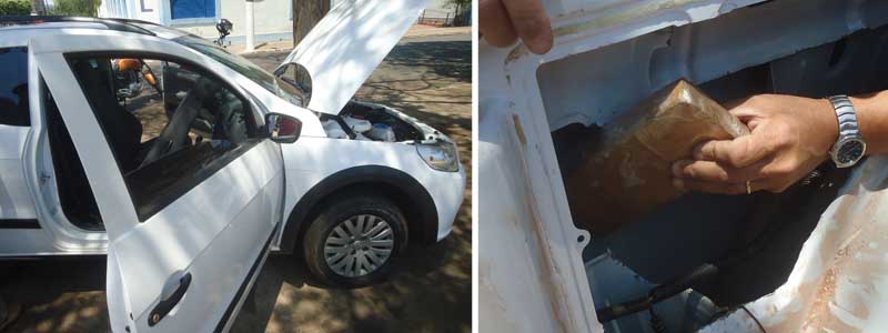 Polícia Civil encontra tijolo de maconha na lataria de Saveiro apreendida