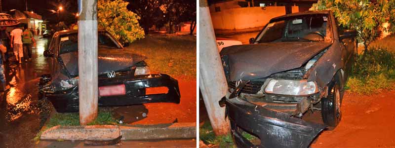 Táxi colide contra poste após se envolver em acidente na Vila Gammon