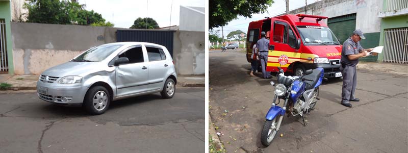 Acidente entre moto e carro deixa duas pessoas com ferimentos leves