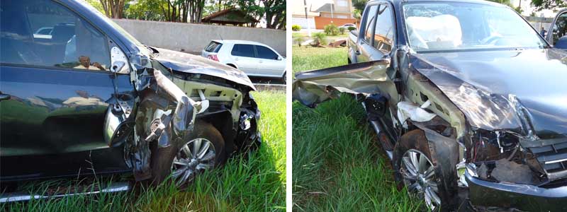 Ao fazer ultrapassagem, caminhão colide contra Amarok no Jardim Tênis Clube