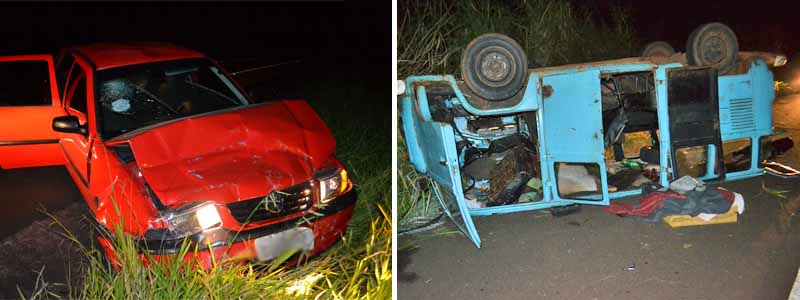 Kombi capota após Gol colidir contra sua traseira