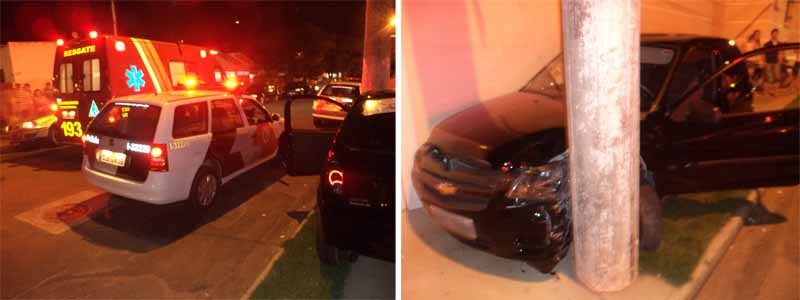 Motorista atropela ciclista, não presta socorro e acaba colidindo contra poste