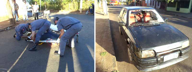 Ciclista é arremessada contra para-brisa de veículo em acidente na Murilo Macedo