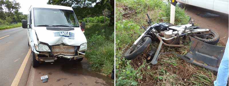 Ao fazer conversão, motociclista é colidido por van em frente à Granja Pavão