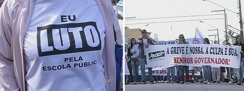 Professores em greve protestam durante passeata em Assis