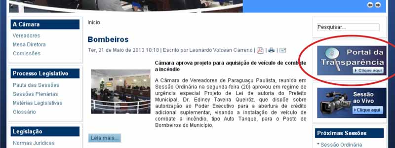 Está no ar o Portal da Transparência da Câmara Municipal