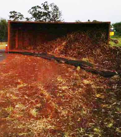 Carreta semi-reboque canavieiro tomba e deixa pista interditada