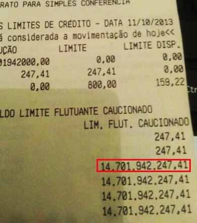 Casal de Jaú leva susto ao encontrar limite de R$ 14 bilhões na conta