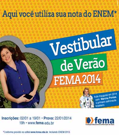 Fema abre inscrições para Vestibular de Verão