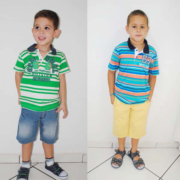 Garotos posam para as fotos com as novidades do Planeta Kids