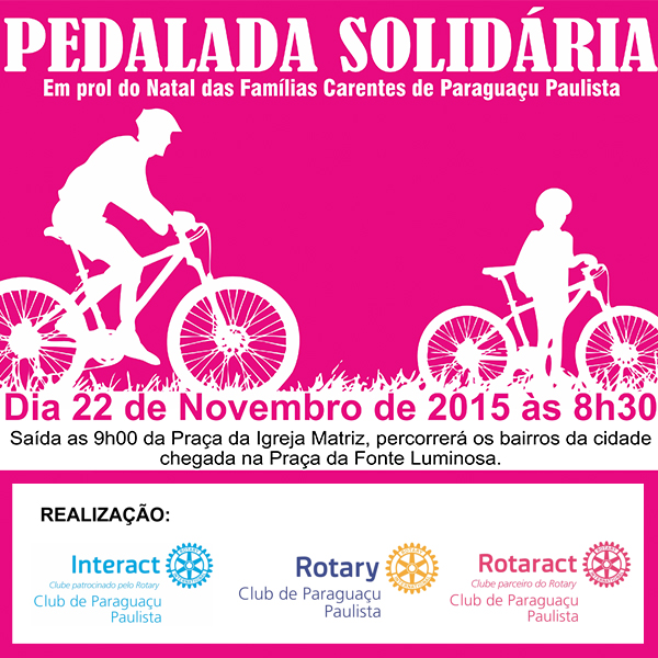 Pedalada Solidária ocorrerá nesse domingo