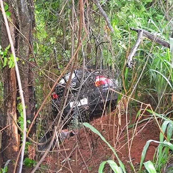 Carro para em vegetação após motorista perder o controle do veículo