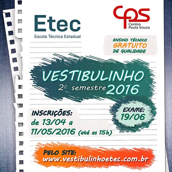 Inscrições para vestibulinho da Etec encerram às 15h desta quarta-feira