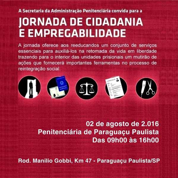 Penitenciária de Paraguaçu Paulista receberá 1º Jornada da Cidadania e Empregabilidade