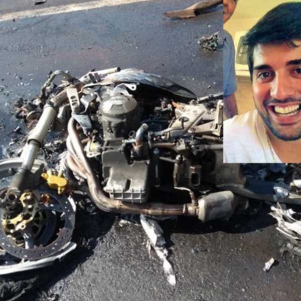 Jovem morre após moto colidir contra carro e pegar fogo