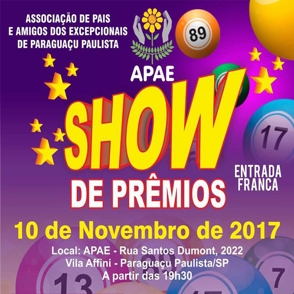 Apae transfere Show de Prêmios para a próxima terça-feira