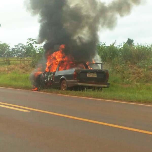 Fogo destrói rapidamente veículo em rodovia