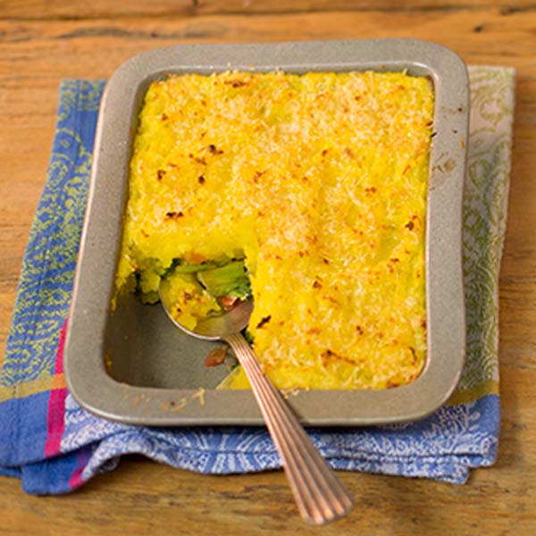 Escondidinho de mandioquinha com escarola