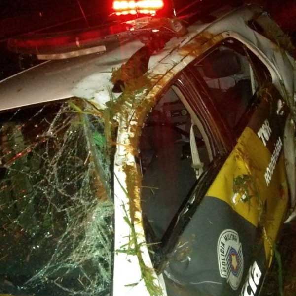 Caminhoneiro dorme ao volante e colide contra viatura da Polícia Rodoviária