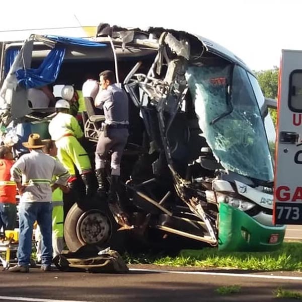 Acidente entre ônibus e caminhão deixa quatro feridos em rodovia de Paraguaçu Paulista