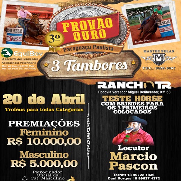 3º Provão Ouro Três Tambores distribuirá R$ 15 mil em prêmios neste sábado