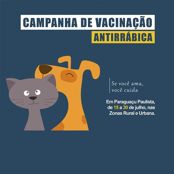 Vacinação contra raiva em cães e gatos será de 15 a 24 na zona rural de Paraguaçu