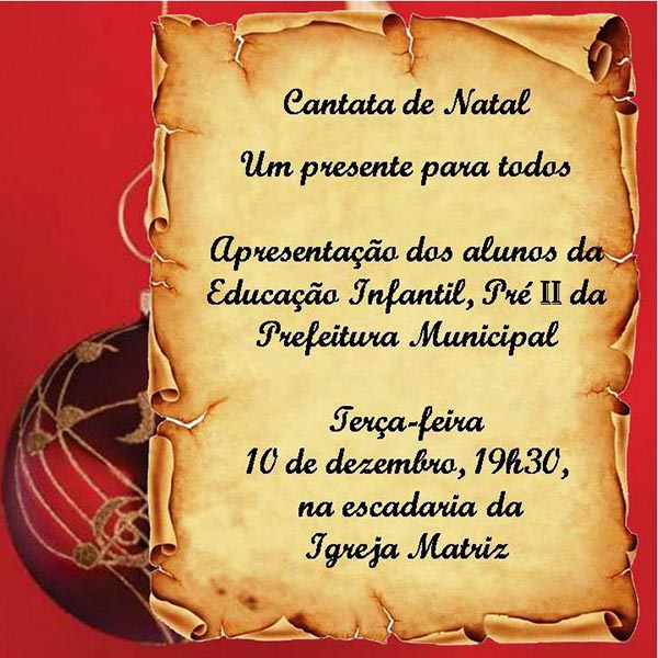 Educação apresenta Cantata de Natal dia 10, terça-feira