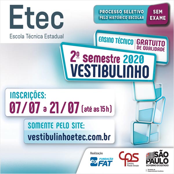 Etec de Paraguaçu abre inscrições para o vestibulinho 2º semestre