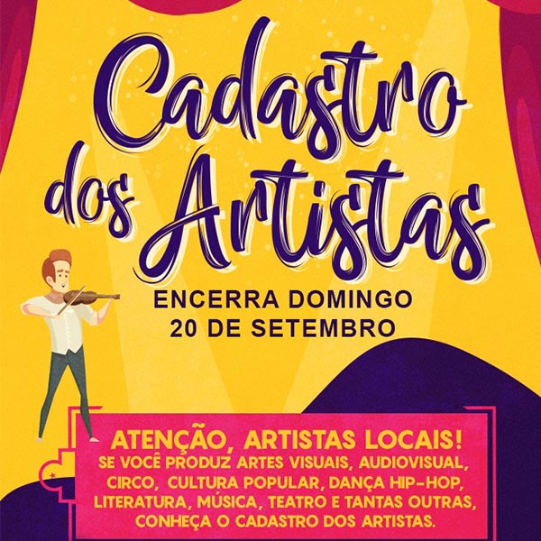 Cadastro Municipal de Artistas se encerra neste domingo (20/09)