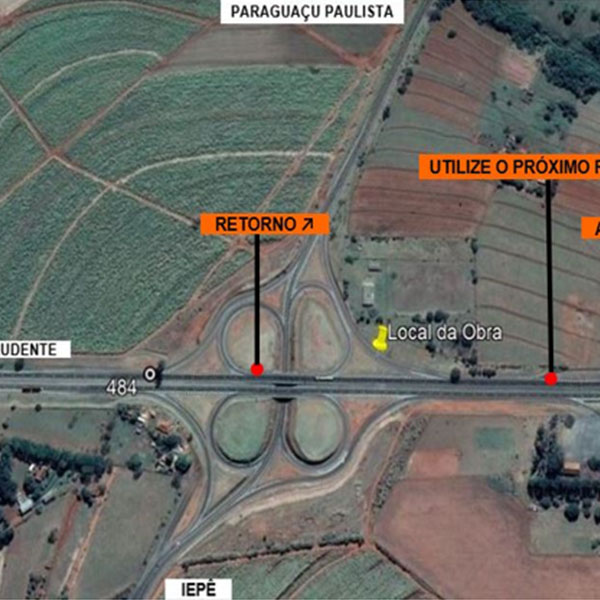 Acesso da SP-270 a Paraguaçu será fechado para obras neste sábado