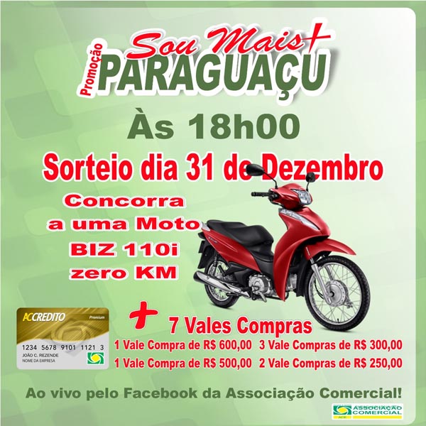 ACE realiza sorteio da promoção 'Sou Mais Paraguaçu' no dia 31