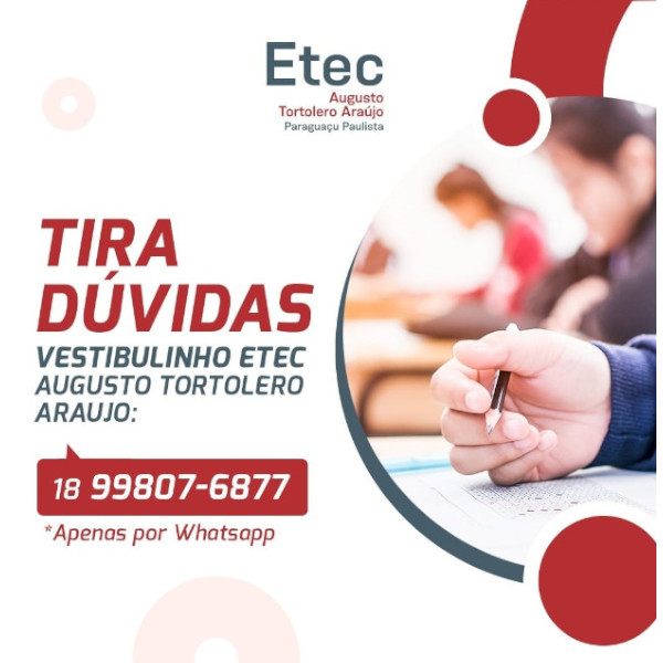 Dia 30, terça-feira, encerram as inscrições para o vestibulinho da ETEC de Paraguaçu 