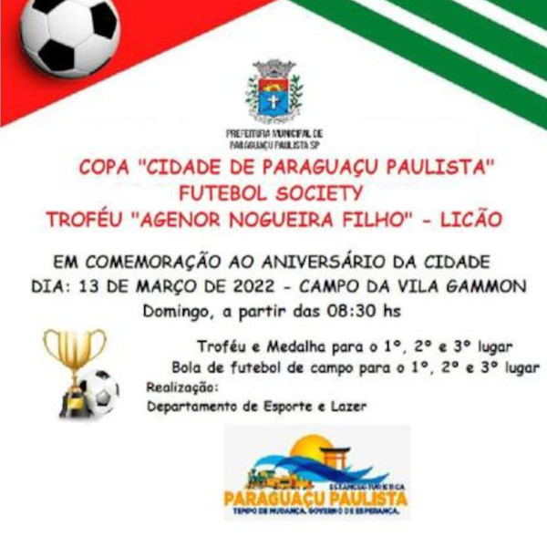 Paraguaçu Paulista terá Copa de Futebol Society, em março
