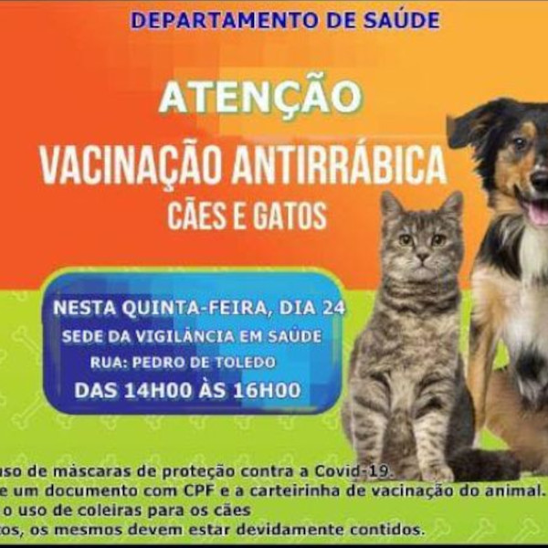 Saúde promove vacinação antirrábica, nesta quinta, 24