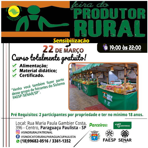Sensibilização do Programa Feira do Produtor Rural acontece neste dia 22, terça-feira