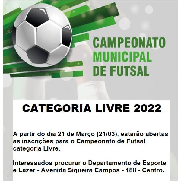 Nesta terça, 22, abrem as inscrições para o Campeonato Municipal de Futsal