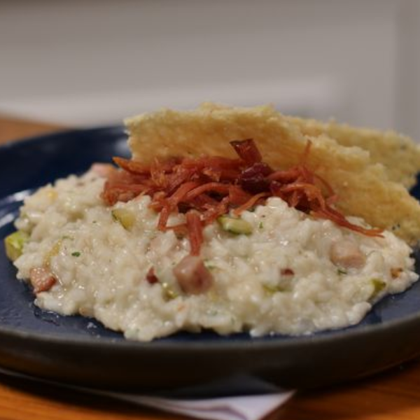 Risoto de abobrinha com lombo defumado