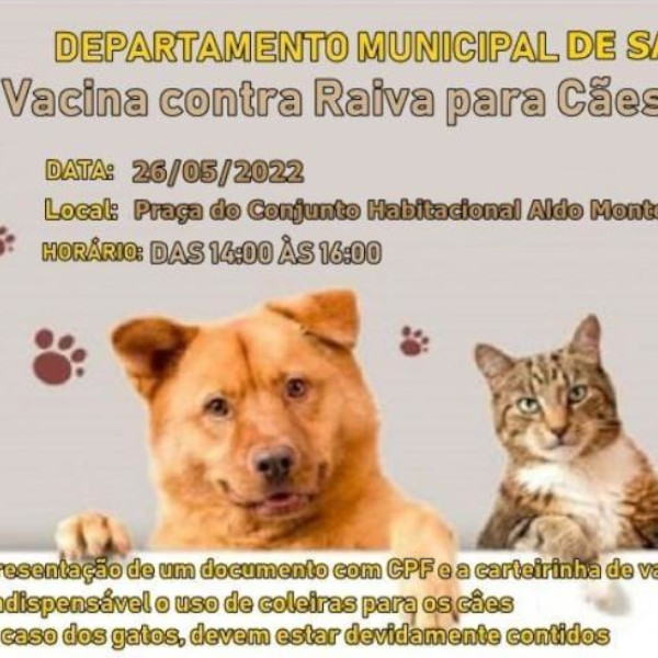 Nesta quinta-feira, 26, tem vacinação para cães e gatos no Aldo Paes Leme