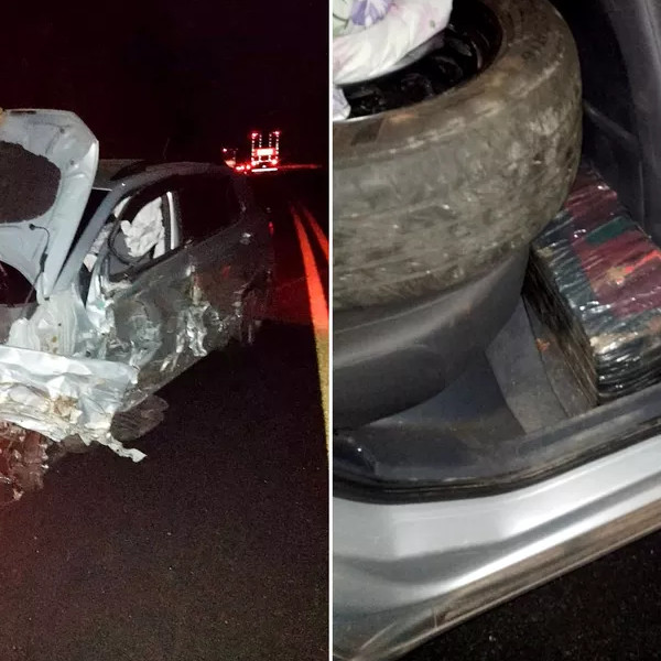Mais de 300 kg de maconha são encontrados em carro abandonado após acidente em rodovia