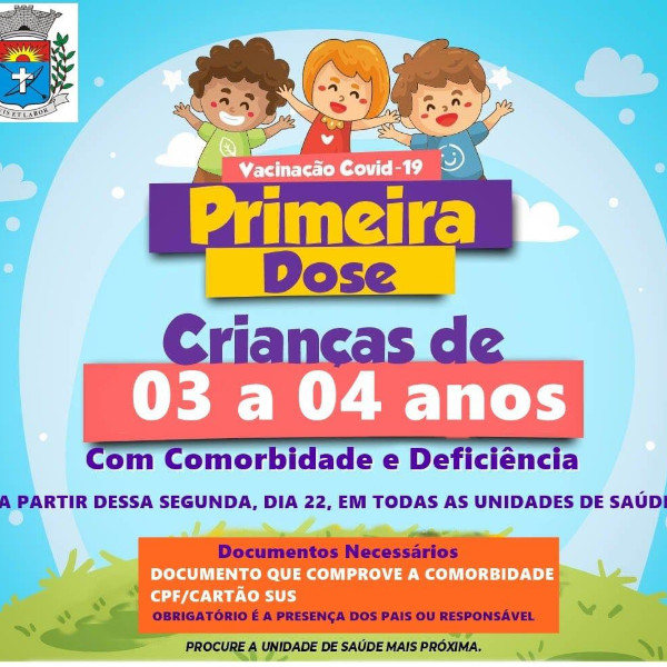  Saúde de Paraguaçu inicia a vacinação contra a Covid-19 para crianças de 3 e 4 anos