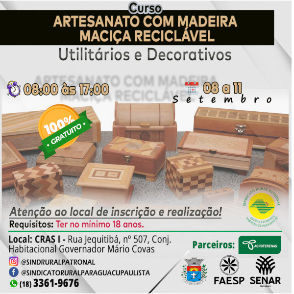 Sindicato Rural Patronal promove curso de artesanato com madeira maciça reciclável