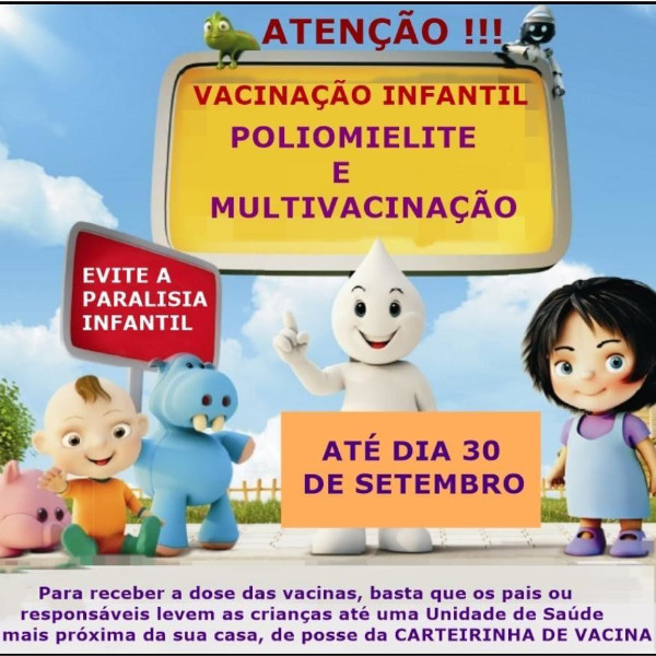Campanha de vacinação contra a poliomielite é prorrogada até 30 de setembro
