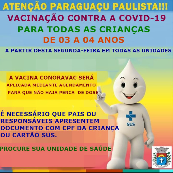 Crianças começam a ser vacinadas contra a Covid-19 em Paraguaçu