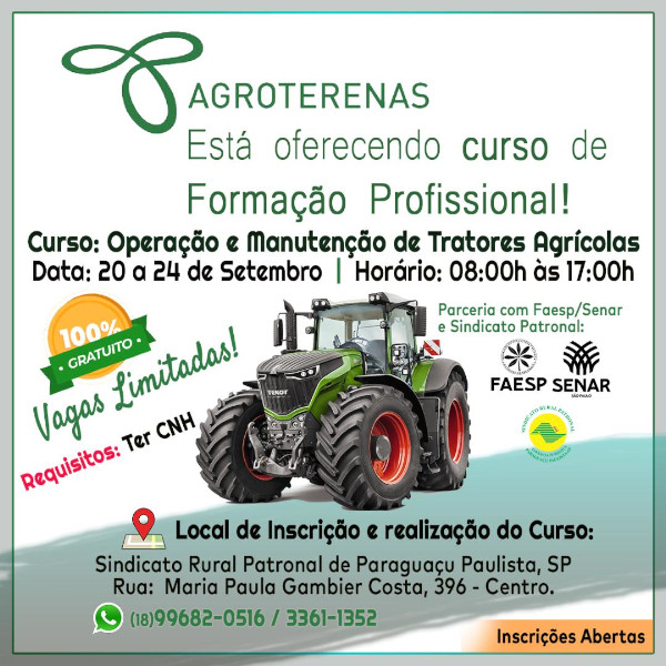 Agroterenas e Sindicato Rural Patronal oferecem curso