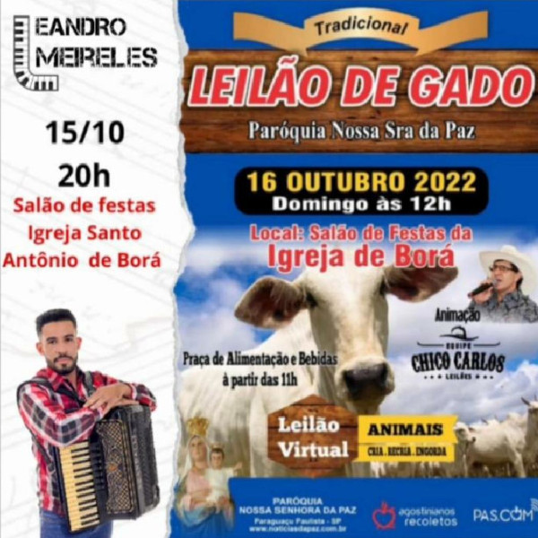 Tradicional Leilão de Gado da Paróquia Nossa Senhora da Paz será no dia 16, domingo